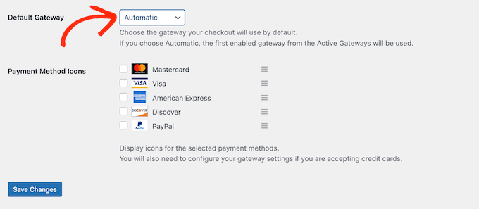 Setting a default gateway in Easy Digital Downloads