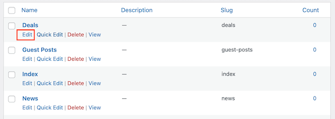 Editando a descrição de uma categoria do WordPress 