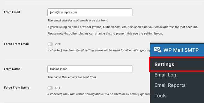 From Email and Name in WP Mail SMTP settings