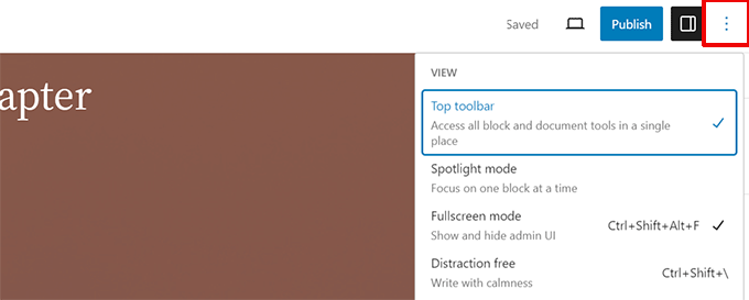 Enable top toolbar