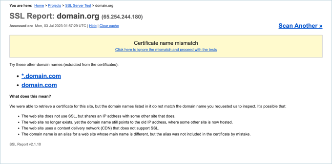 Certificate Name Mismatch Error
