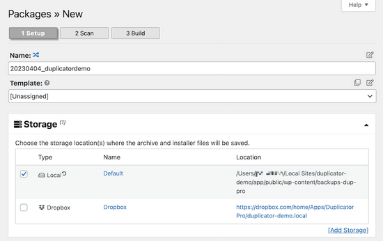 Create a new package in Duplicator