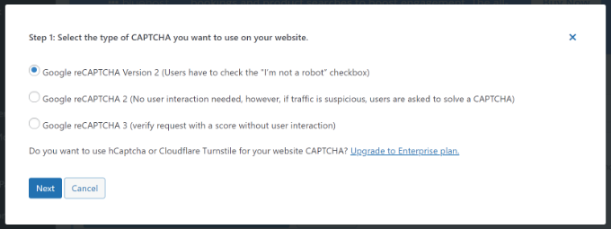 Select captcha type in 4wp