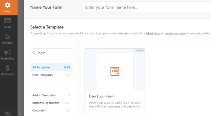 Select user login form template
