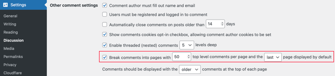 Break comments in pages