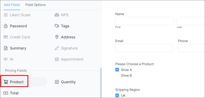 Add a product form field