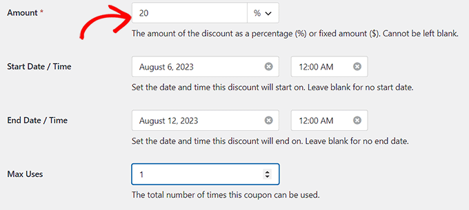 WebHostingExhibit add-amount-and-time-for-code How to Easily Add a Coupon Code Field to Your WordPress Forms  