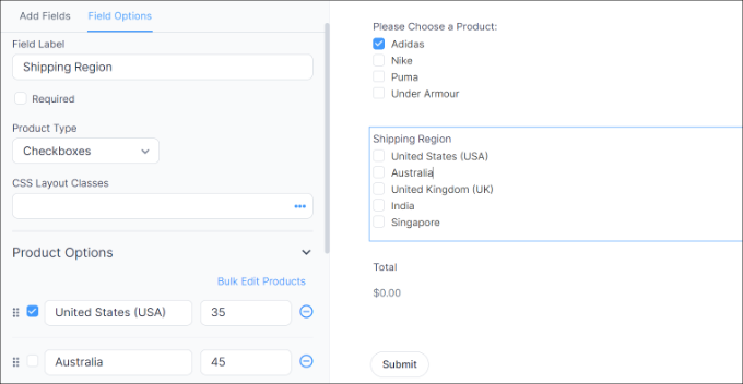 WebHostingExhibit add-shipping-regions-to-form How to Add a Shipping Calculator to Your WordPress Site  