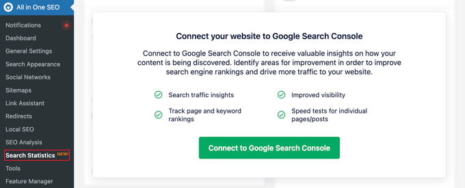 Click 'Connect to Google Search Console'