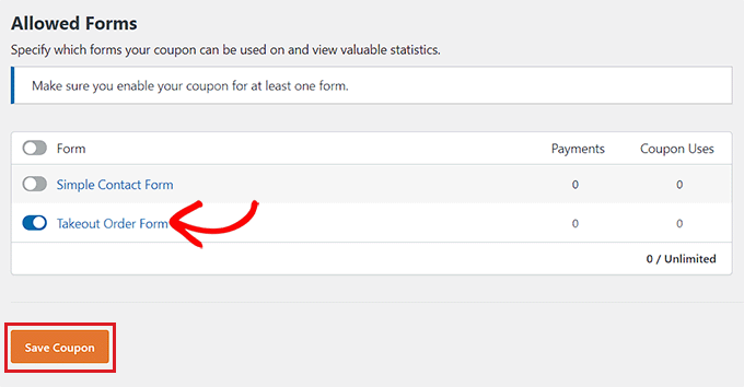 Allow coupon code field for forms