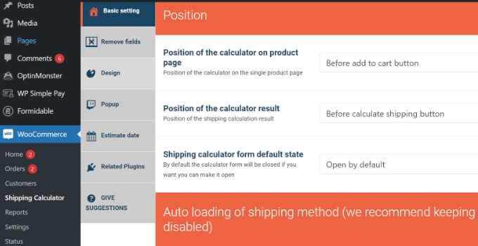 Configure shipping calculator settings