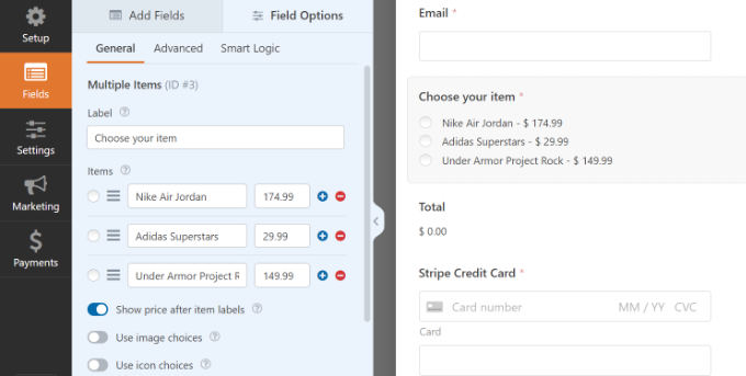 Customize form field in stripe payment form