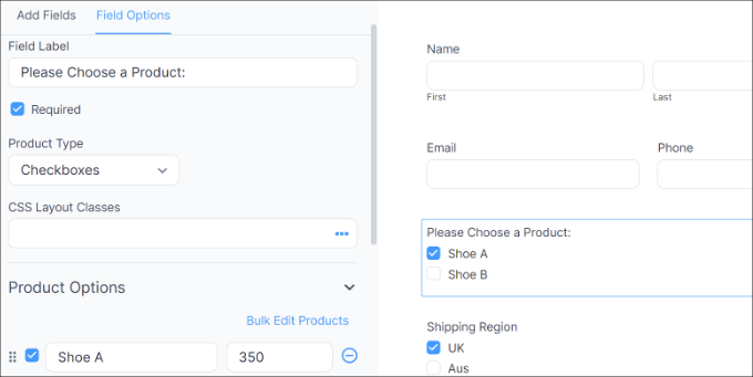 Edit product form field