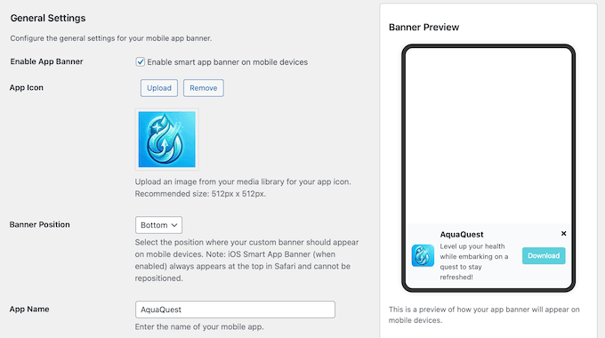 Un exemplu de banner inteligent pentru aplicație, creat folosind un plugin gratuit pentru WordPress
