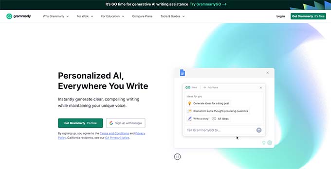 WebHostingExhibit grammarly-website How to Use AI for SEO in WordPress (12 Tools)  