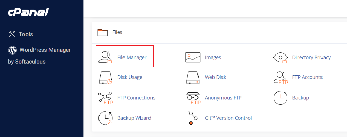Open file manager in cpanel