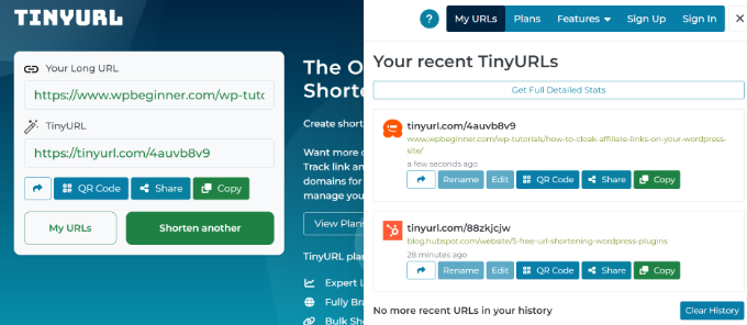 在 TinyURL 中查看缩短的 URL