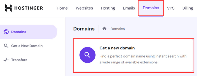 WebHostingExhibit Hostinger-get-a-domain-1 How to Create an Online Portfolio Website in WordPress  