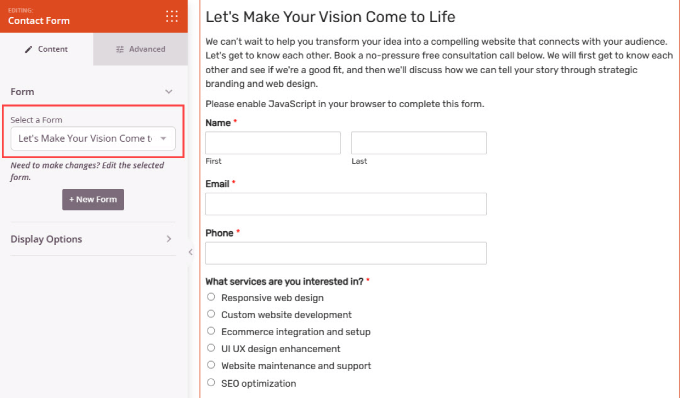 WPForms in SeedProd 