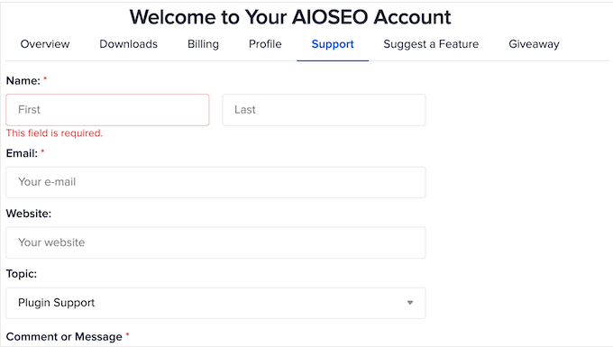 The AIOSEO support portal