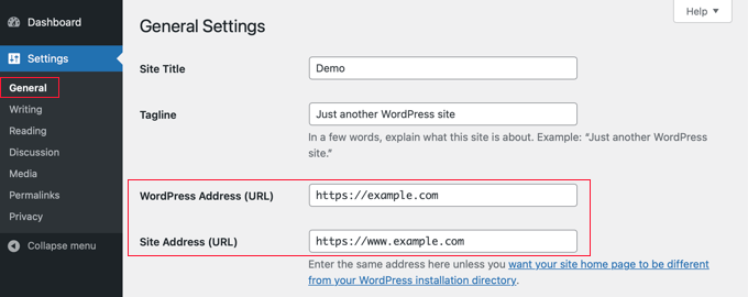 The General Settings Page in WordPress