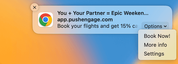 An example of a web push notification with multiple call to actions (CTAs)