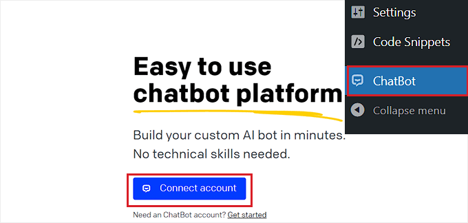 WebHostingExhibit click-connect-account-button How to Add a Chatbot in WordPress (Step by Step)  