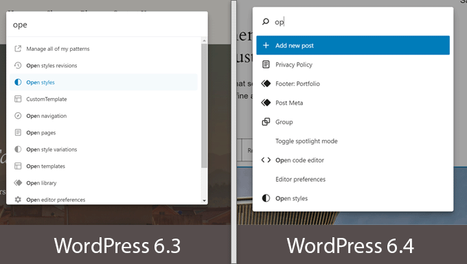 WebHostingExhibit command-palette-design-update What's New in WordPress 6.4 (Features and Screenshots)  