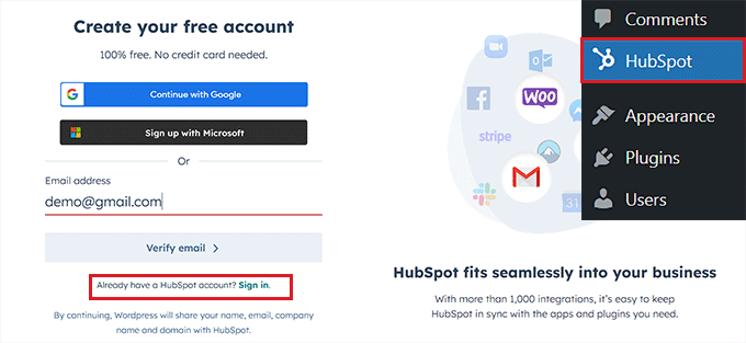 Create or sign in to your HubSpot account