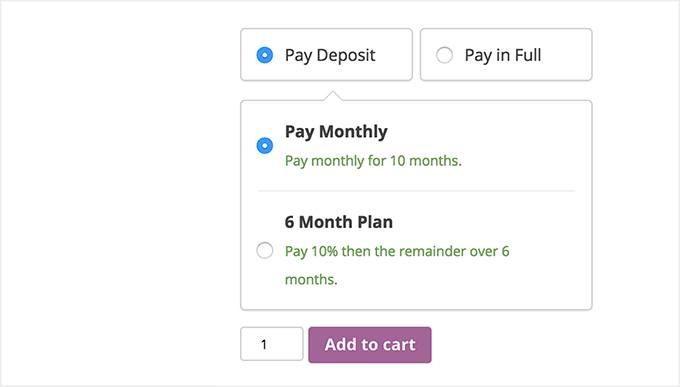 Different installment plans created with WooCommerce Deposits Different installment plans created with WooCommerce Deposits