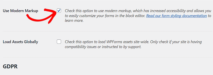 Enable modern markup in WPForms