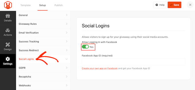 How to enable social login for an online giveaway