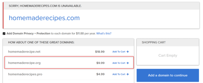 Example of .com vs .org domain extension