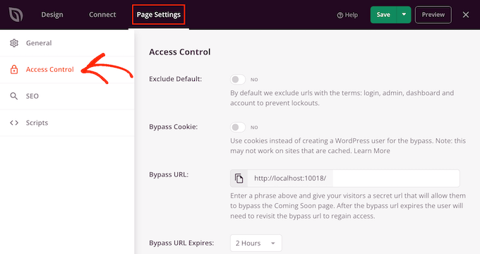 SeedProd's access control settings