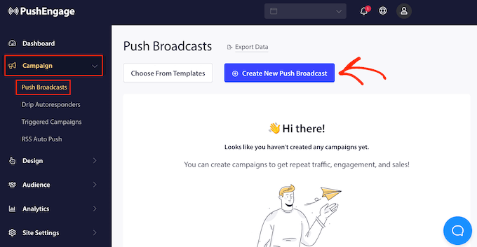 Creating a new web push notification campaign using PushEngage