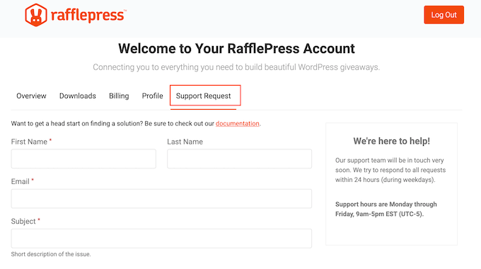 Raising a support ticket for RafflePress