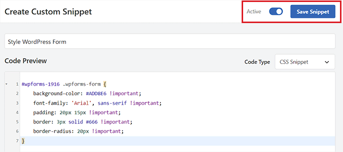 Save form styling snippet