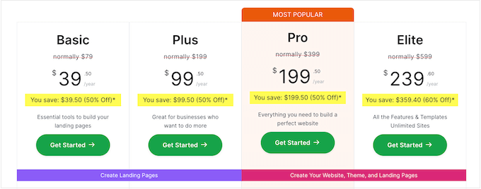 SeedProd's plans and pricing page
