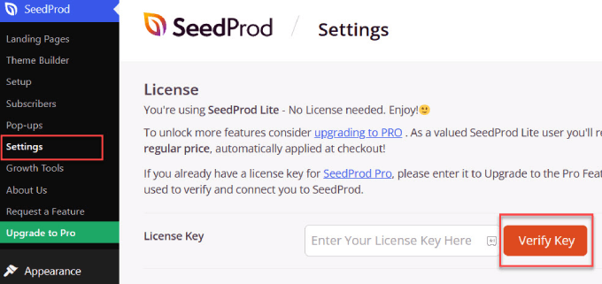 Verify key for SeedProd