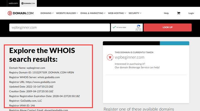 Domain name search tool (Whois) for Windows