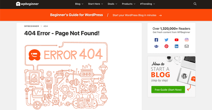 An example of a 404 page