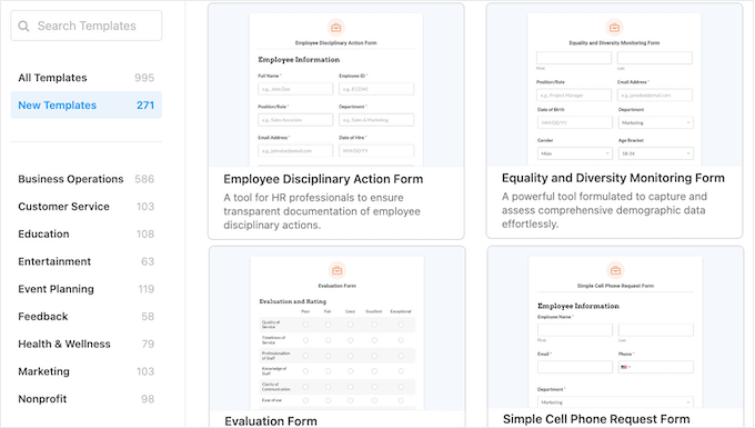 WPForms' form template library