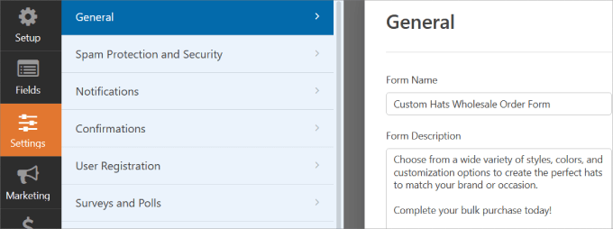 Form name and form description