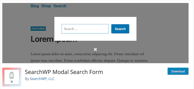 The SearchWP modal search free WordPress plugin