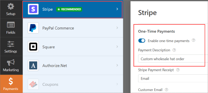 Stripe one time payments 