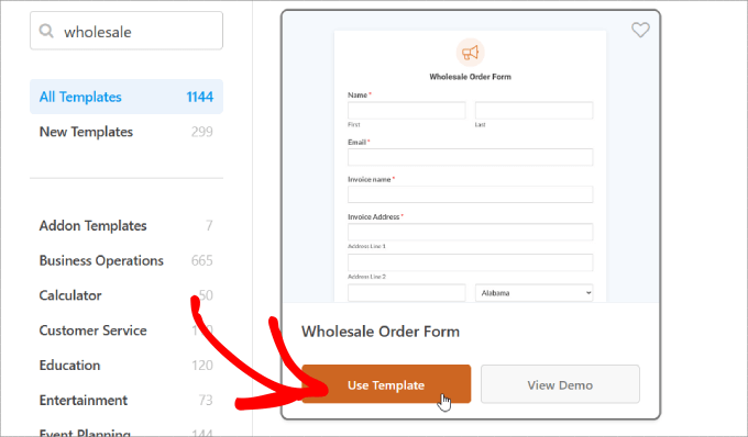 Use template for wholesale order form 