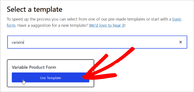 Use variable product form template