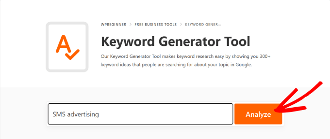 WPBeginner keyword generator tool for content updates 