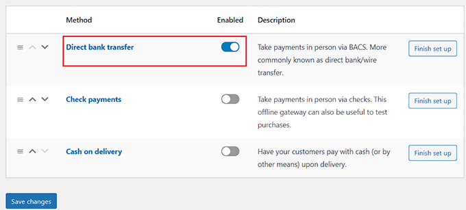 Activate payment method