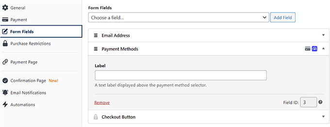 Add form fields in the payment form